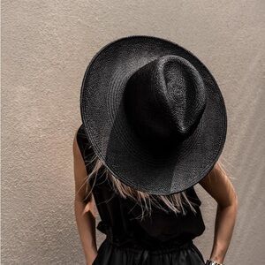 Janessa Leone Rita Straw Black Hat Small